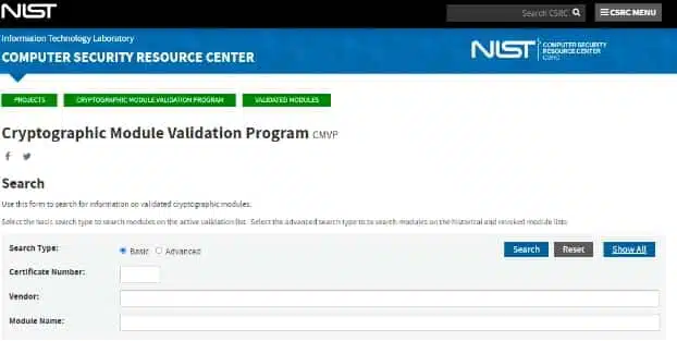 FIPS Validated Cryptographic Modules