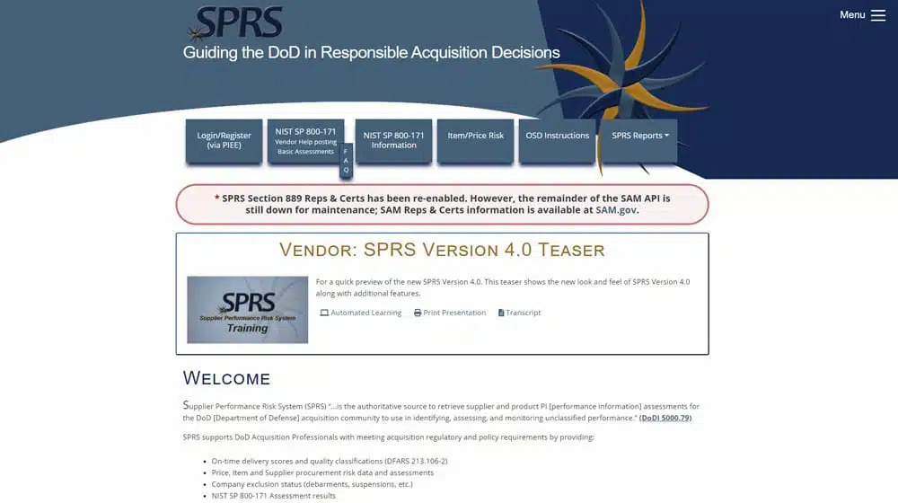 The Supplier Performance Risk System