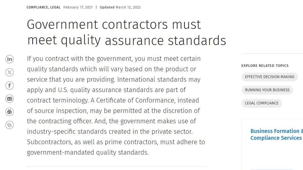 Government Contractor Quality Assurance Standards